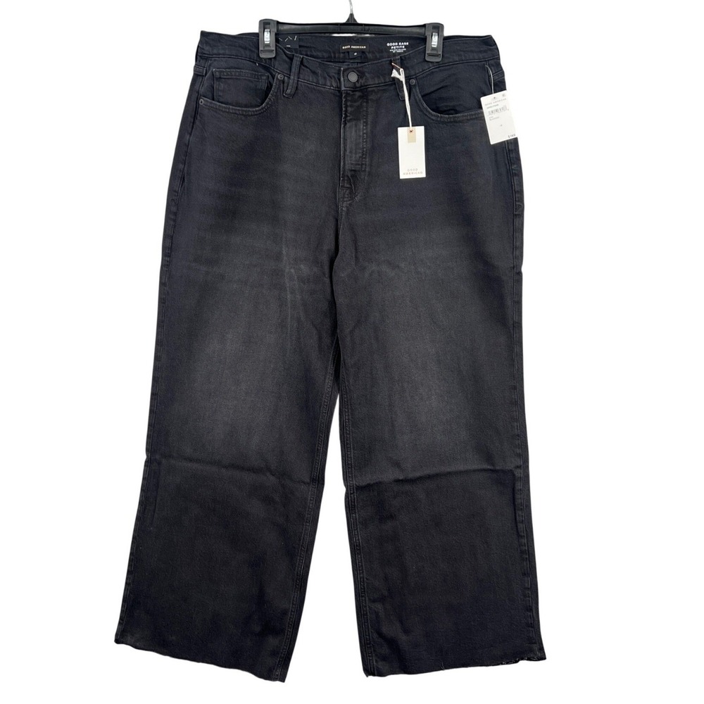 Good American Good Ease Wide Leg Relaxed Size‎ 18Petite Black Raw Hem Jeans $169